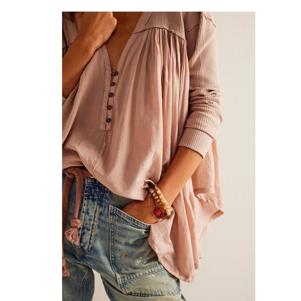 Free People Large We The Free Lyrical Tunic Top Blush Pink  Boho Chic